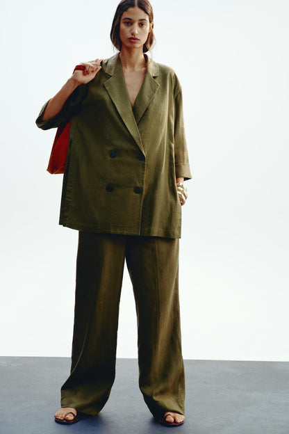 Wide-Leg Linen-Blend Trousers