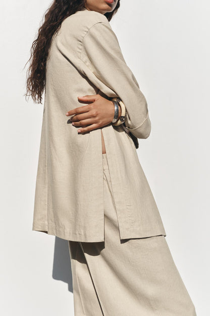 Double-breasted linen-blend blazer