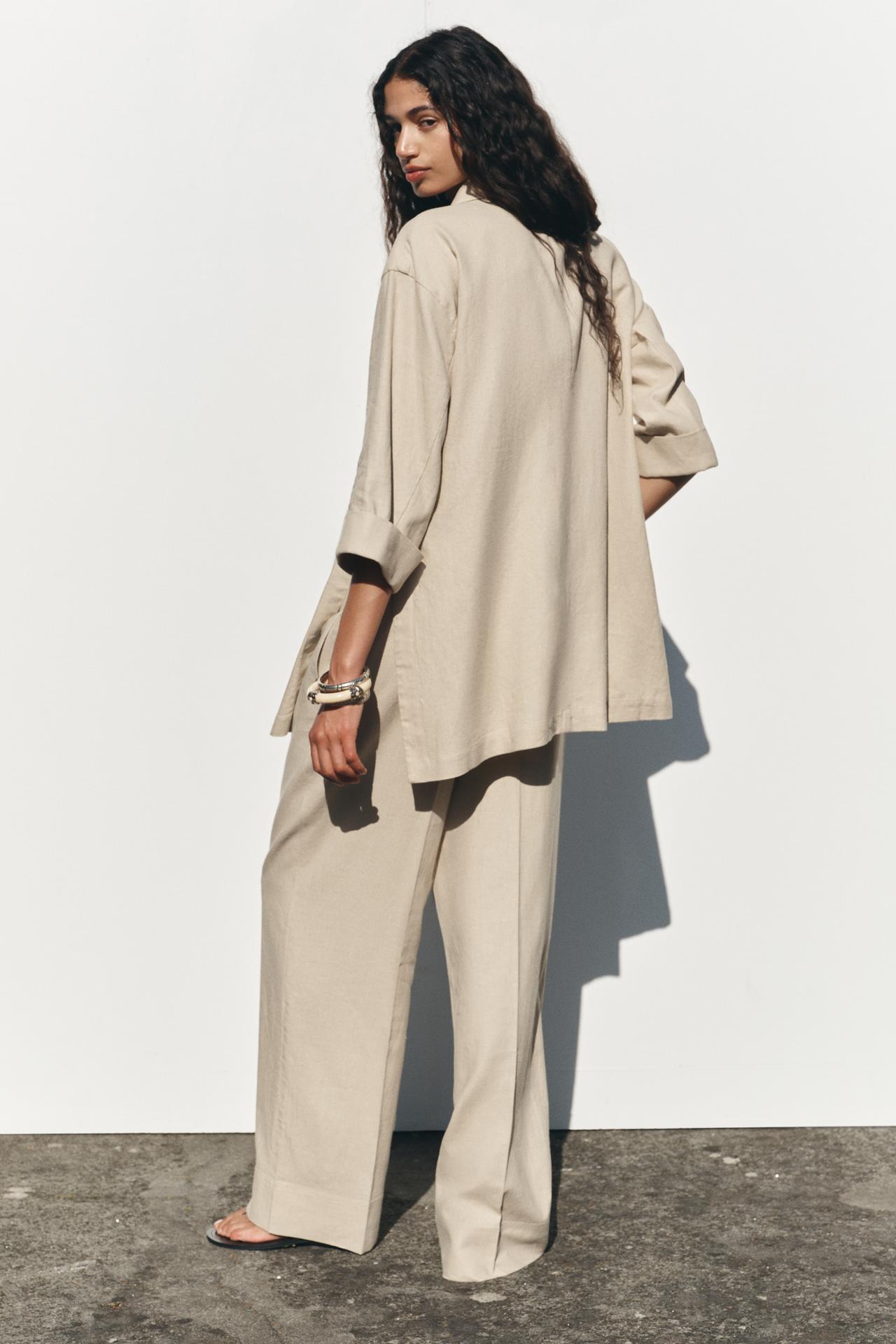 Double-breasted linen-blend blazer