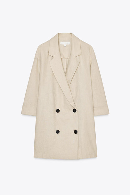 Double-breasted linen-blend blazer