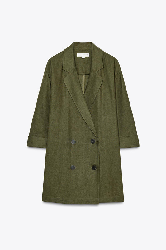 Double-Breasted Linen Blend Blazer