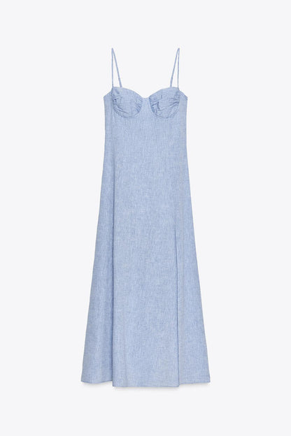 Midi Corsetry Dress with Linen Blend