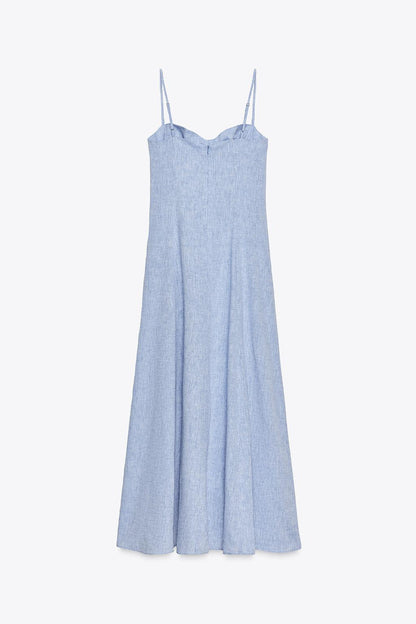 Midi Corsetry Dress with Linen Blend