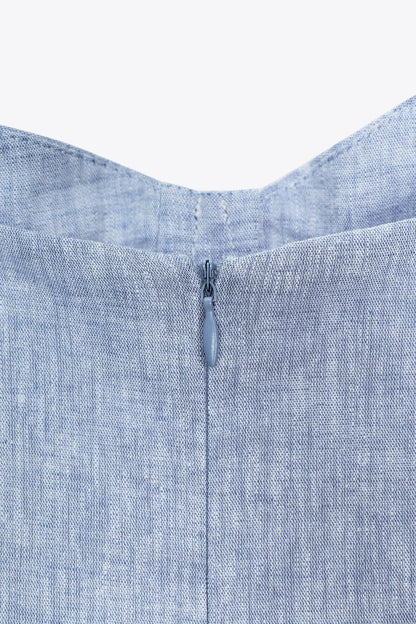 Midi Corsetry Dress with Linen Blend