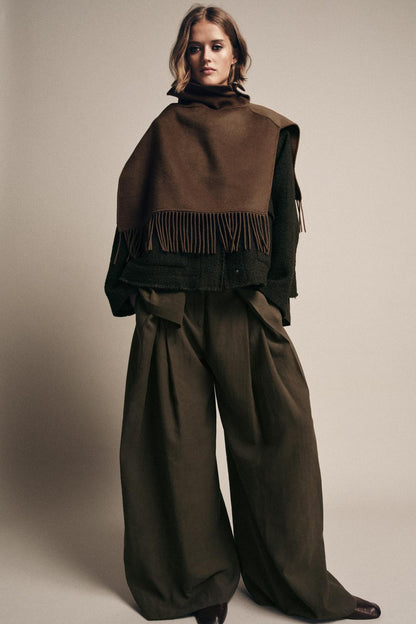 Short Wool Fringed Cape