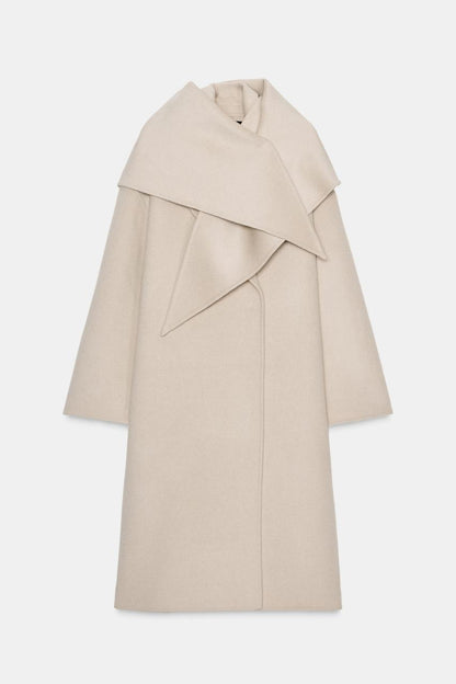 Oversized Wool Blend Coat With Scarf Zw Collection