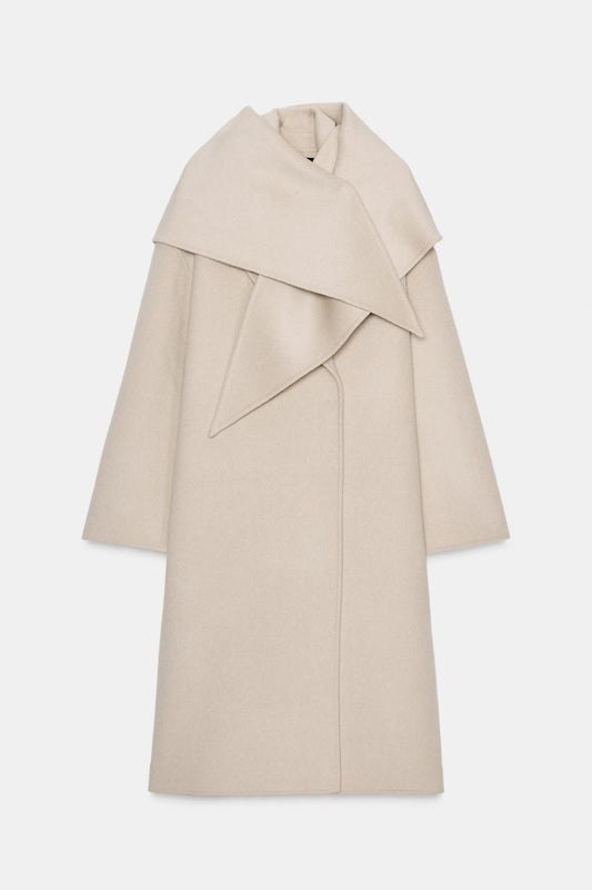 Oversized Wool Blend Coat With Scarf Zw Collection