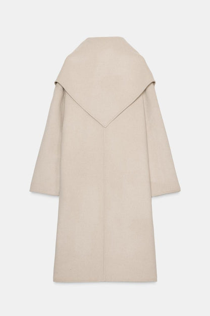 Oversized Wool Blend Coat With Scarf Zw Collection