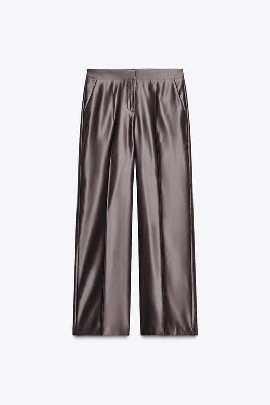 Satin Straight-Leg Trousers
