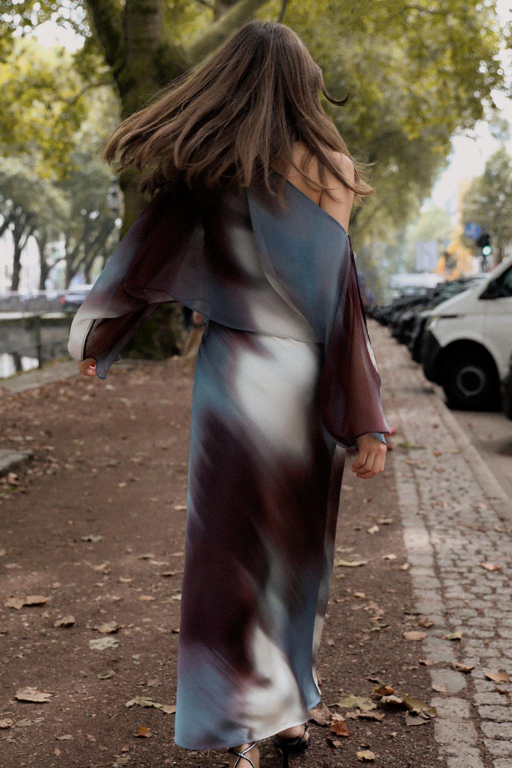 Cape Printed Satin Dress