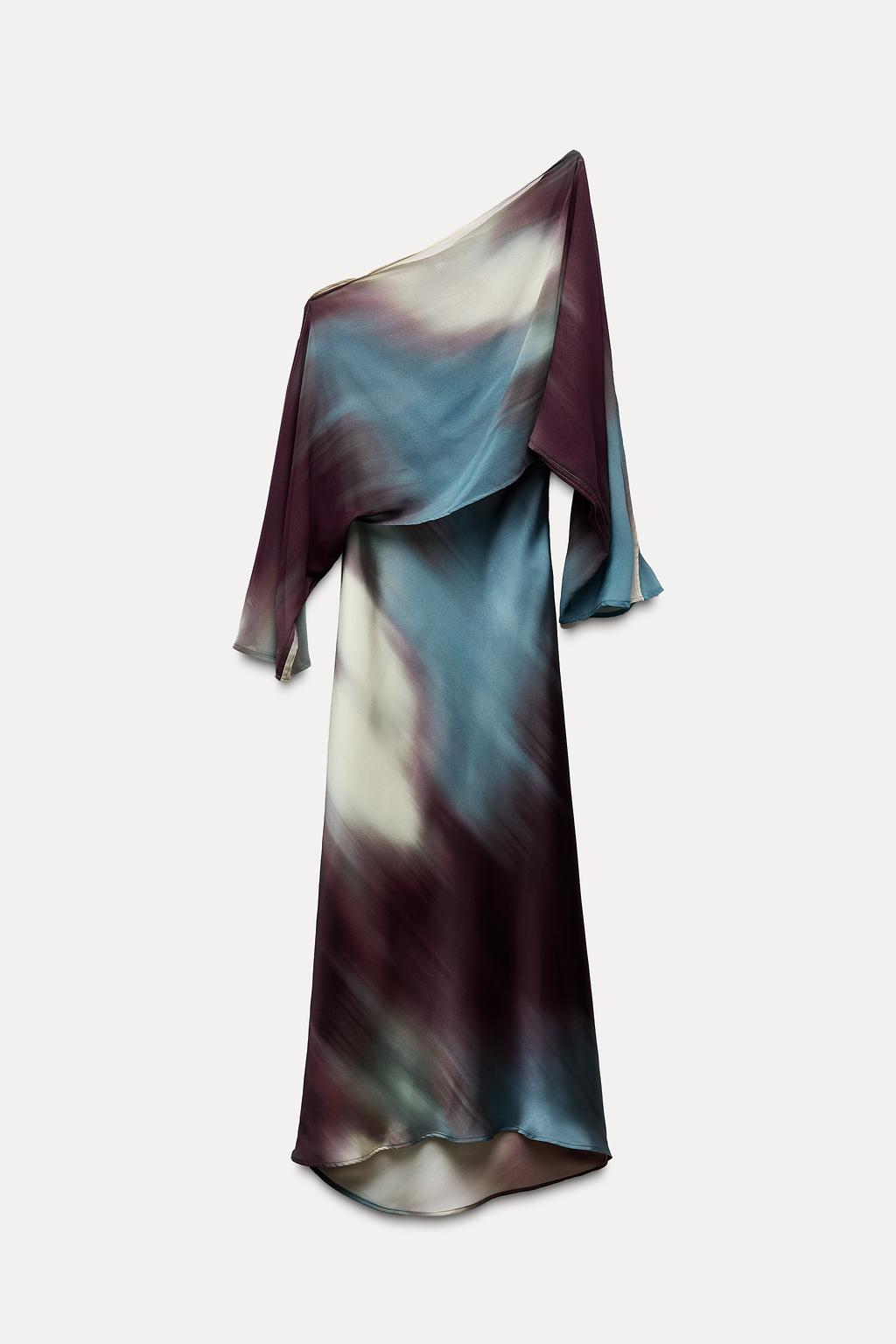 Cape Printed Satin Dress