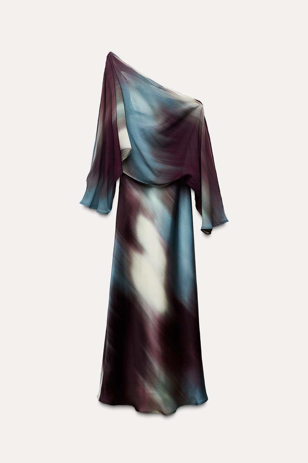 Cape Printed Satin Dress