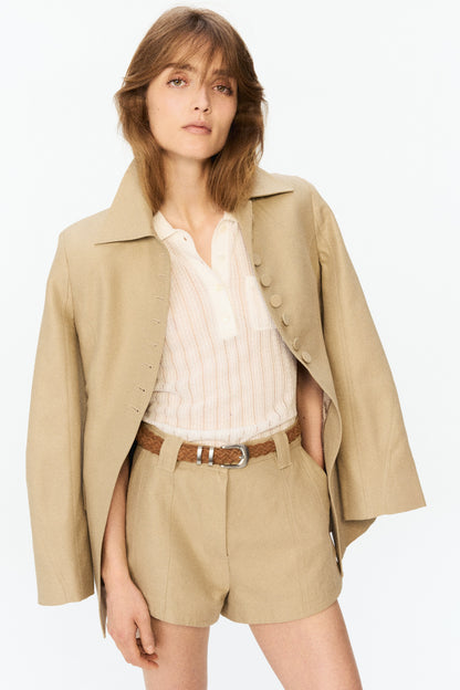 Linen-blend hourglass blazer