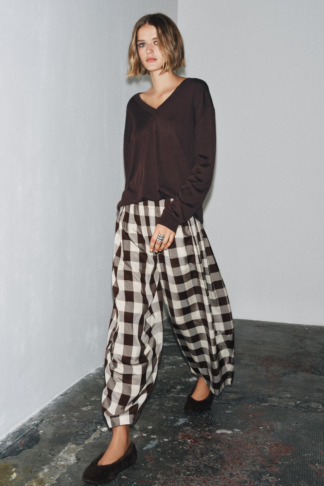 Zw Collection Gingham Check Trousers