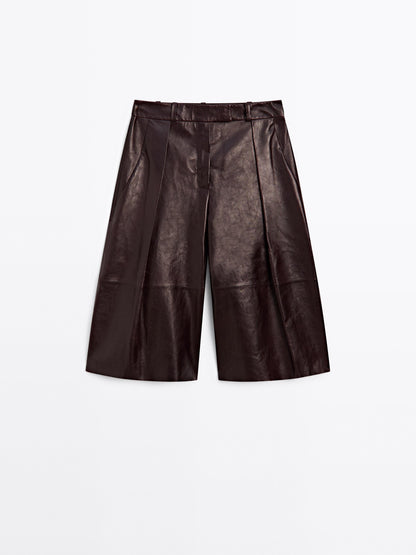 Nappa leather Bermuda shorts with darts
