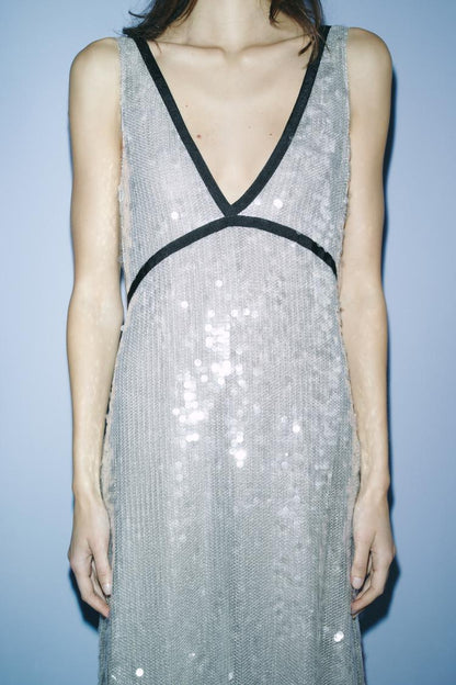 Mesh dress with sequins