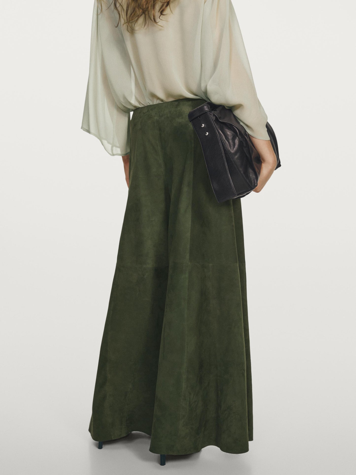Suede leather wide-leg trousers
