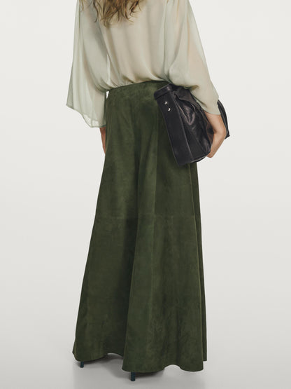 Suede leather wide-leg trousers
