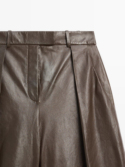 Long nappa leather Bermuda shorts with darts