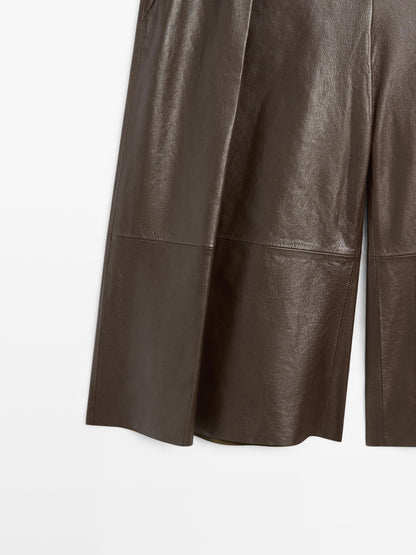 Long nappa leather Bermuda shorts with darts