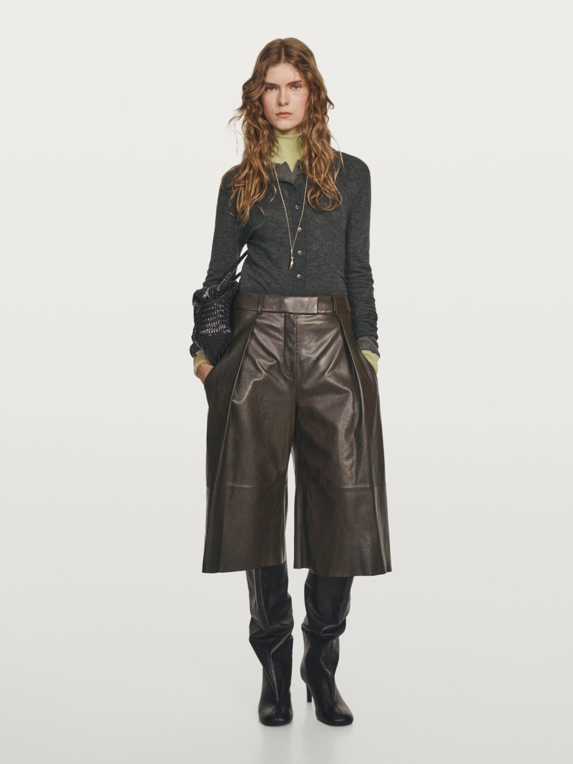 Long nappa leather Bermuda shorts with darts