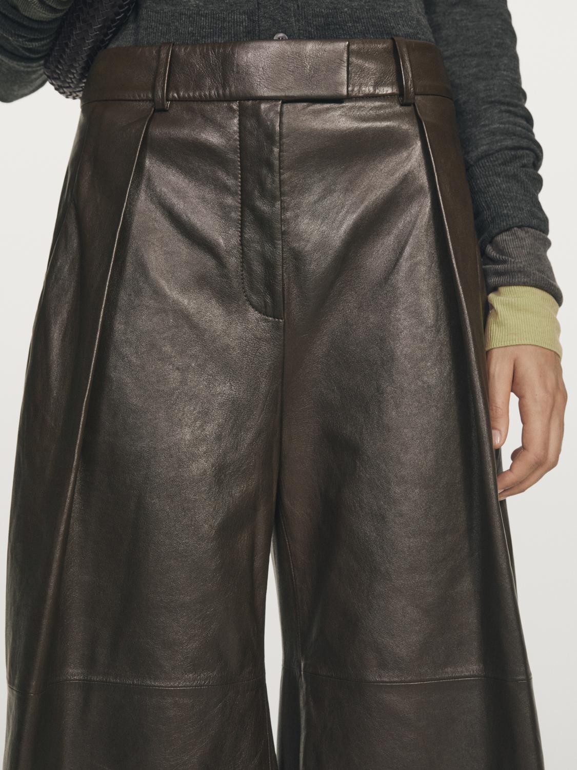 Long nappa leather Bermuda shorts with darts