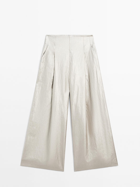 Metallic linen blend trousers