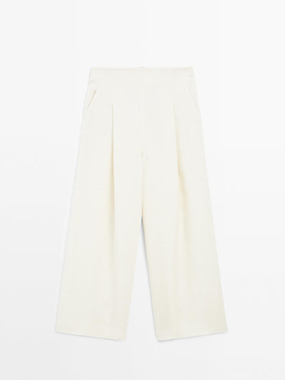 100% linen wide-leg trousers