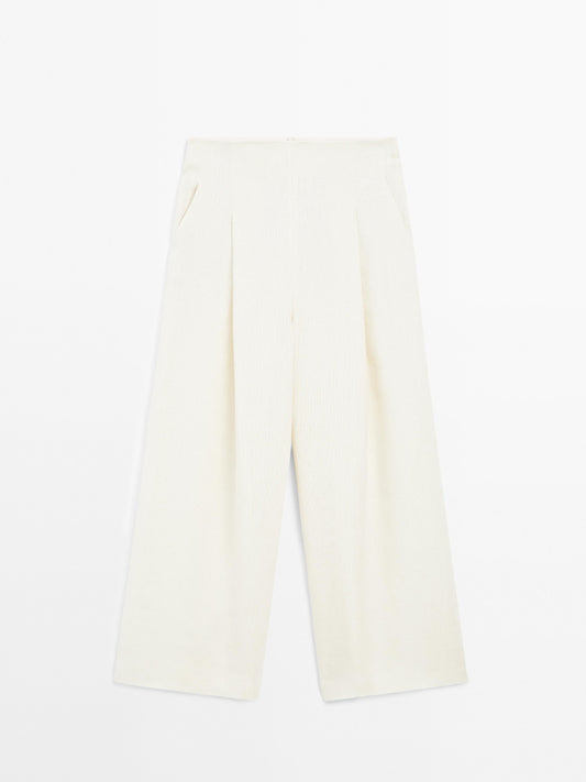 100% linen wide-leg trousers