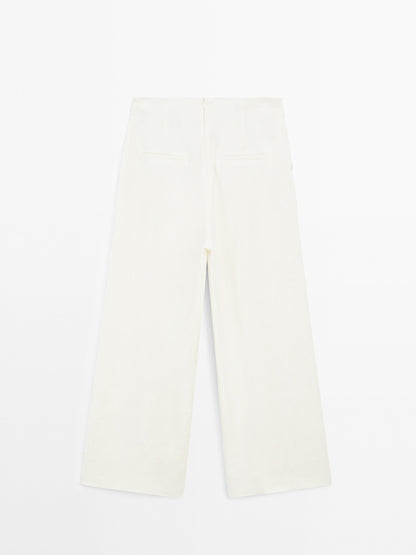 100% linen wide-leg trousers
