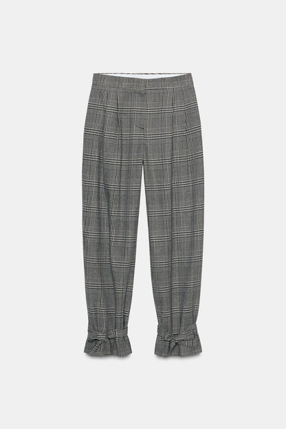 Houndstooth Trousers With Tie Hem
