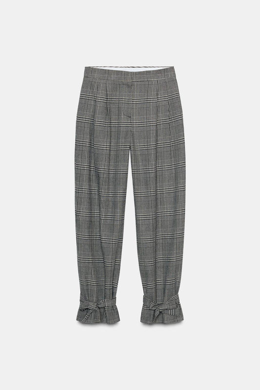 Houndstooth Trousers With Tie Hem