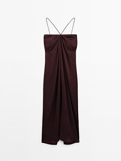 Draped satin midi dress