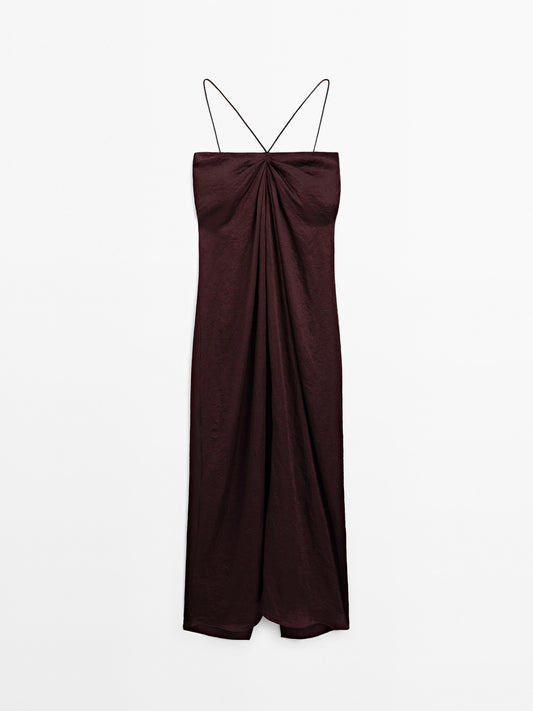 Draped satin midi dress
