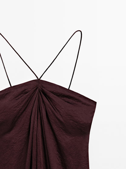Draped satin midi dress