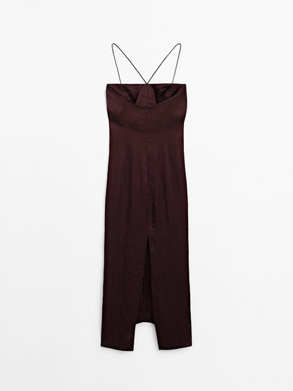 Draped satin midi dress