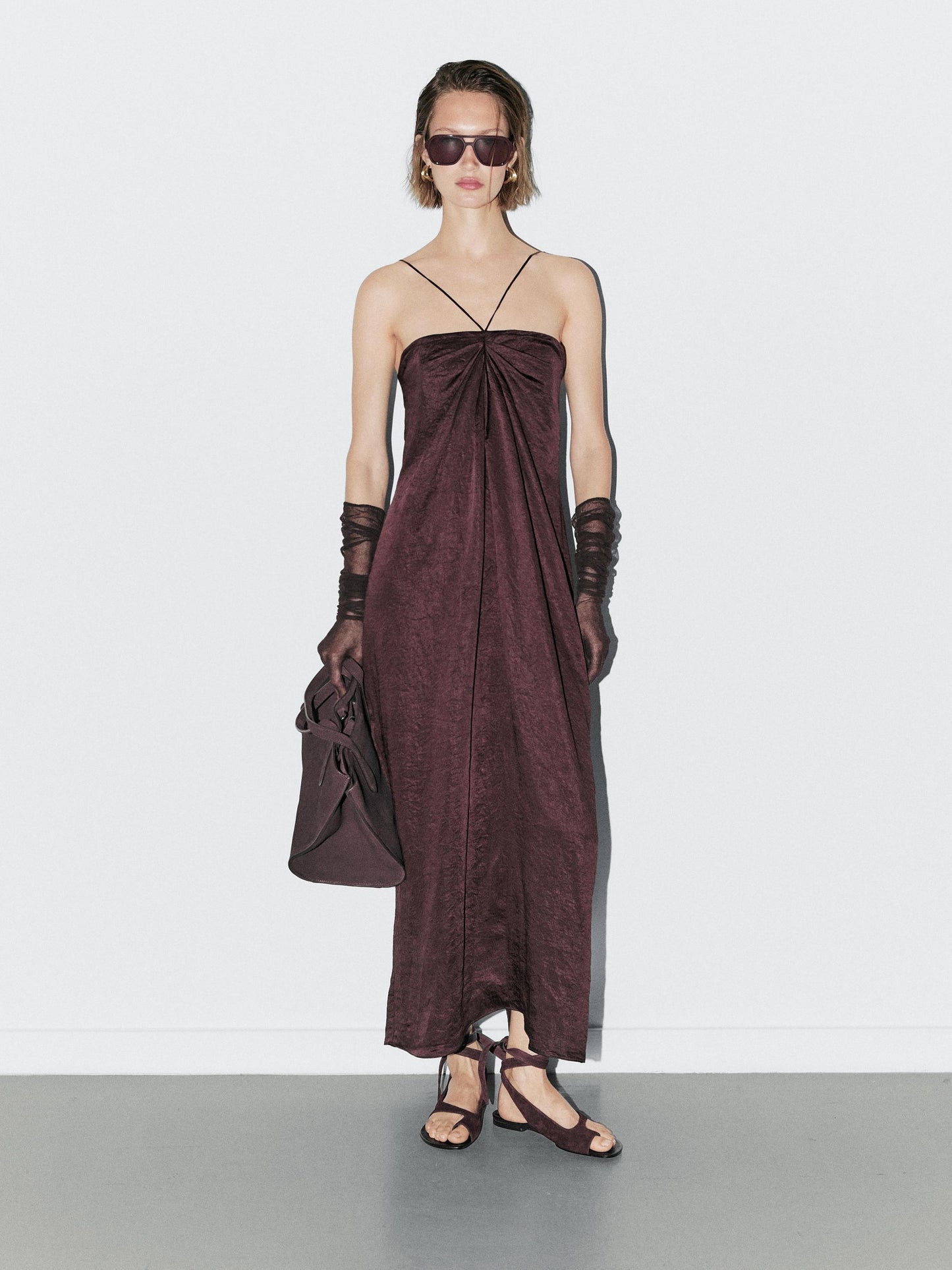 Draped satin midi dress