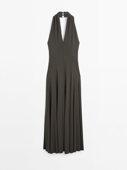Long flowing halter-neck dress