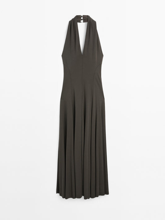 Long flowing halter-neck dress