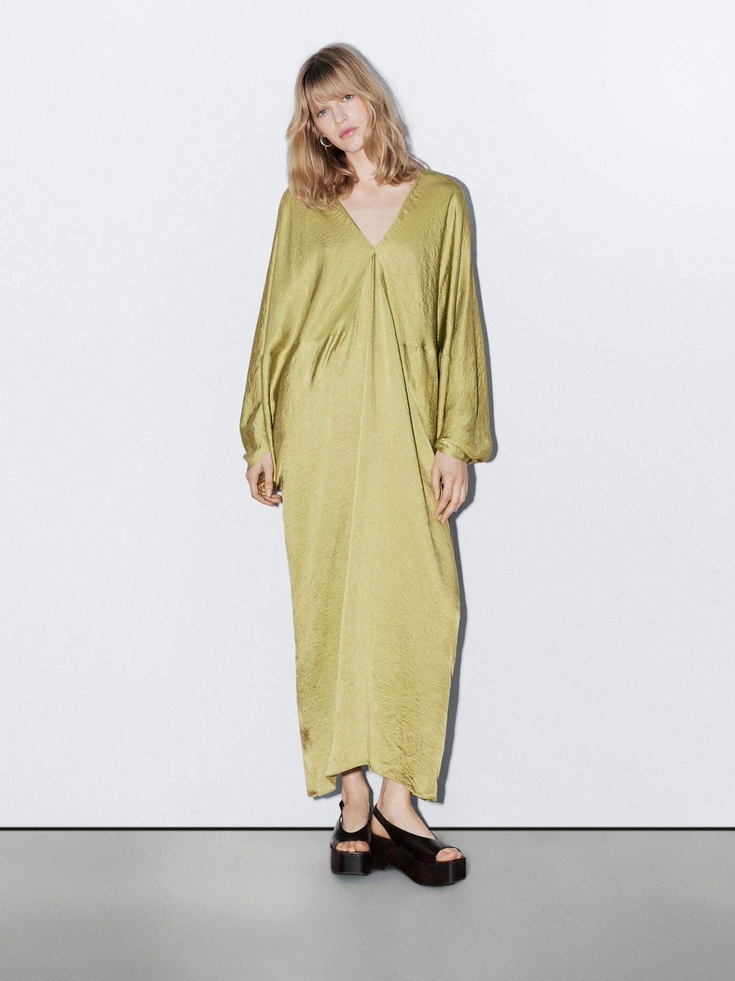 Flowing satin kimono dress