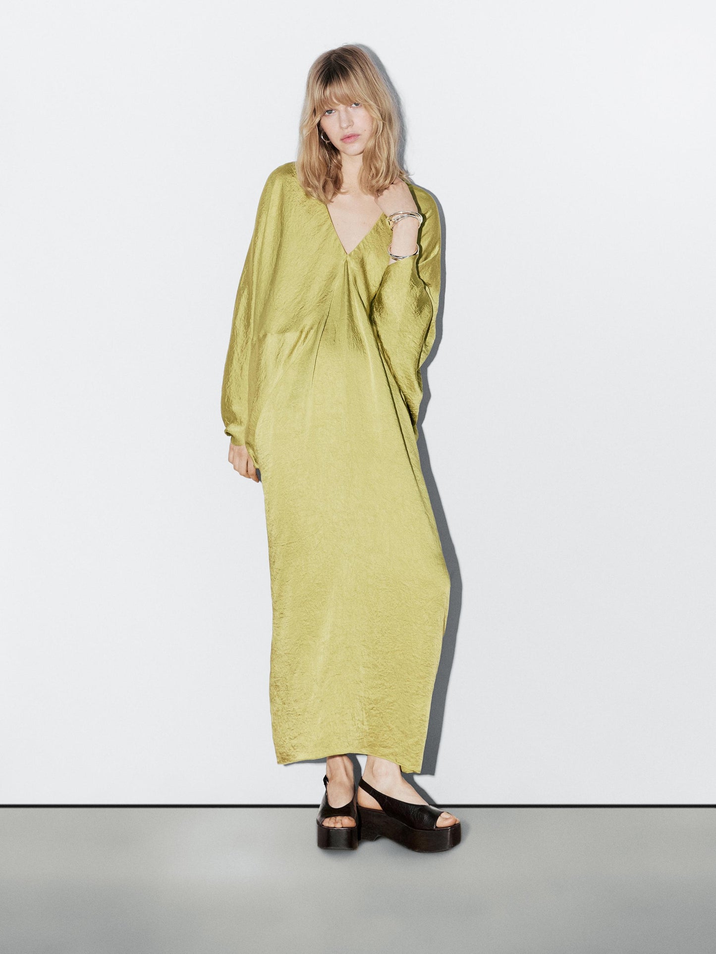 Flowing satin kimono dress