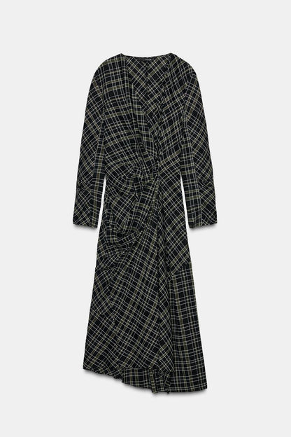 Draped Check Dress