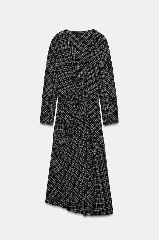 Draped Check Dress