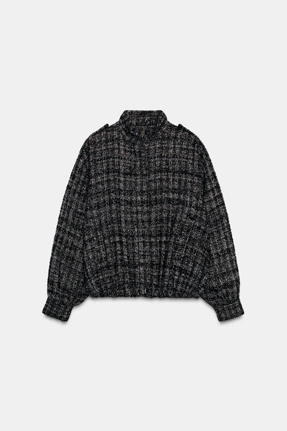 Textured Metallic Thread Bomber Jacket