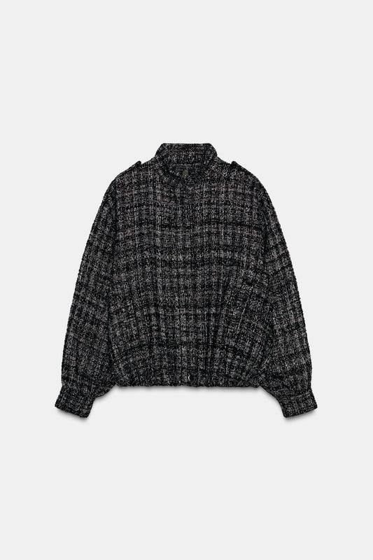 Textured Metallic Thread Bomber Jacket
