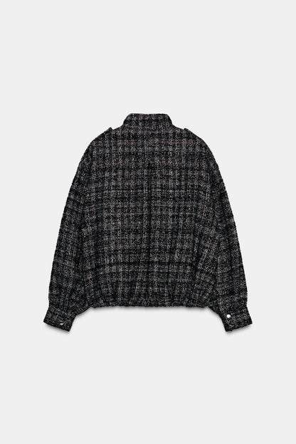 Textured Metallic Thread Bomber Jacket