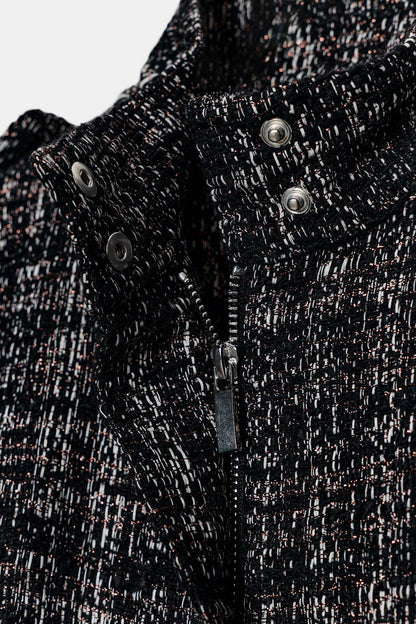 Textured Metallic Thread Bomber Jacket