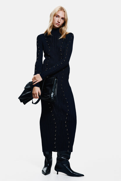 Bead-embellished rib-knit dress
