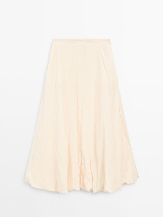 Crinkle-effect balloon midi skirt