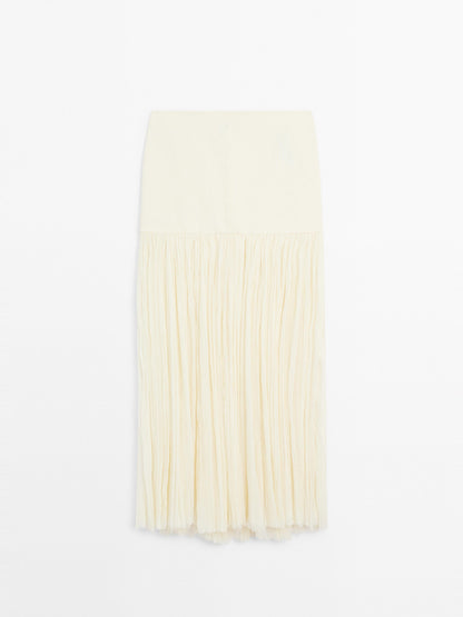 Long silk blend skirt with corset belt